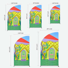 Aperturee Aperturee Wiggle House Cartoon Kids Birthday Half Moon Arch Backdrop