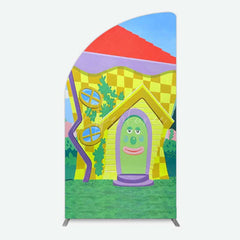 Aperturee Aperturee Wiggle House Cartoon Kids Birthday Half Moon Arch Backdrop