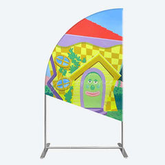 Aperturee Aperturee Wiggle House Cartoon Kids Birthday Half Moon Arch Backdrop