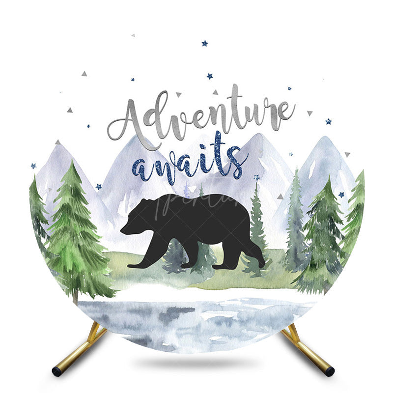 Aperturee - Aperturee Wild Forest Bear Adventure Awaits Round Backdrop
