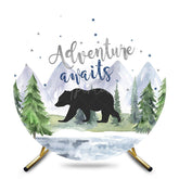 Aperturee - Aperturee Wild Forest Bear Adventure Awaits Round Backdrop
