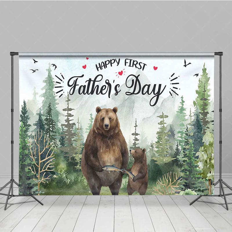 Aperturee - Aperturee Wild Forest Bear Happy First Fathers Day Backdrop