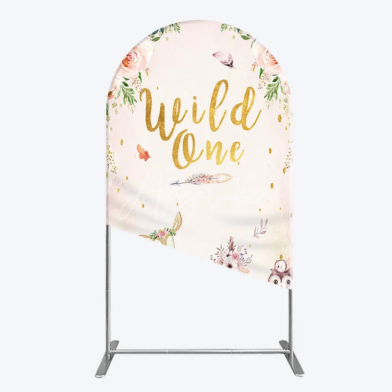 Aperturee - Aperturee Wild One Arch Backdrop Boho Woodland Animals Baby Shower Pink Floral Fox Deer Party Decor for Girl