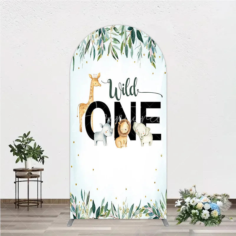 Aperturee - Aperturee Wild One Arch Backdrop Safari Jungle Animals First Birthday Party Cover Decor