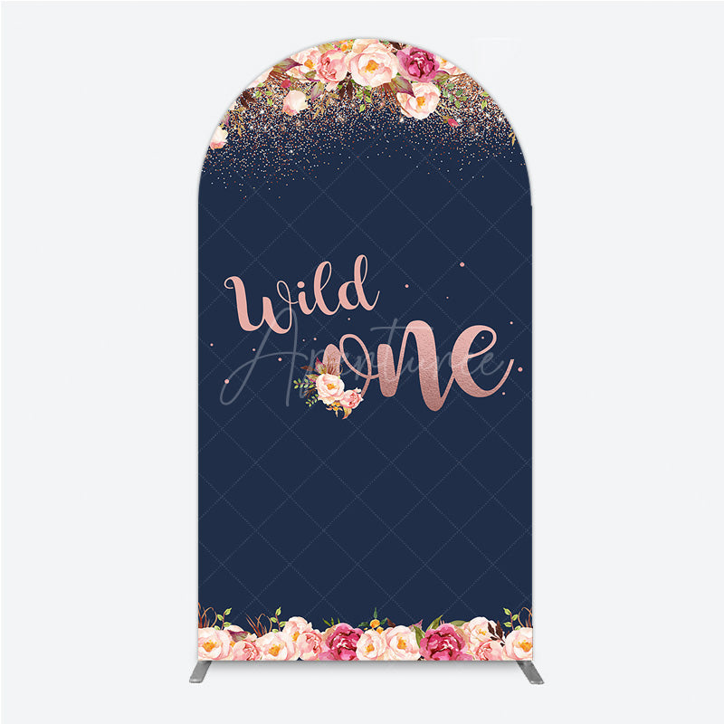 Aperturee - Aperturee Wild One First Birthday Arch Backdrop for Girl Boho Floral Navy Blue and Rose Gold Party Decor Photo Booth Banner