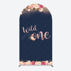 Aperturee - Aperturee Wild One First Birthday Arch Backdrop for Girl Boho Floral Navy Blue and Rose Gold Party Decor Photo Booth Banner