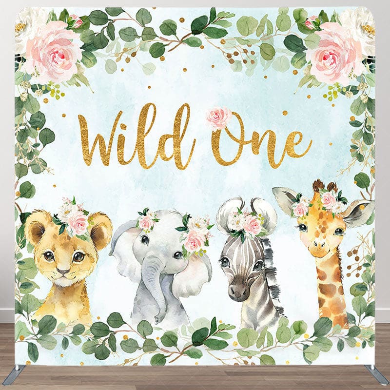 Aperturee - Aperturee Wild One Floral Animals Fabric Backdrop Cover for Birthday