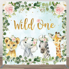 Aperturee - Aperturee Wild One Floral Animals Fabric Backdrop Cover for Birthday