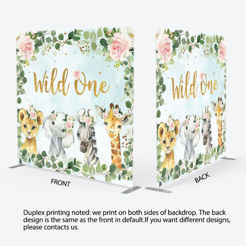 Aperturee - Aperturee Wild One Floral Animals Fabric Backdrop Cover for Birthday