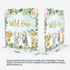 Aperturee - Aperturee Wild One Floral Animals Fabric Backdrop Cover for Birthday