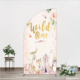 Aperturee - Aperturee Wild One Half Moon Arch Backdrop Boho Woodland Animals Baby Shower Pink Floral Fox Deer Party Decor for Girl