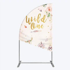 Aperturee - Aperturee Wild One Half Moon Arch Backdrop Boho Woodland Animals Baby Shower Pink Floral Fox Deer Party Decor for Girl