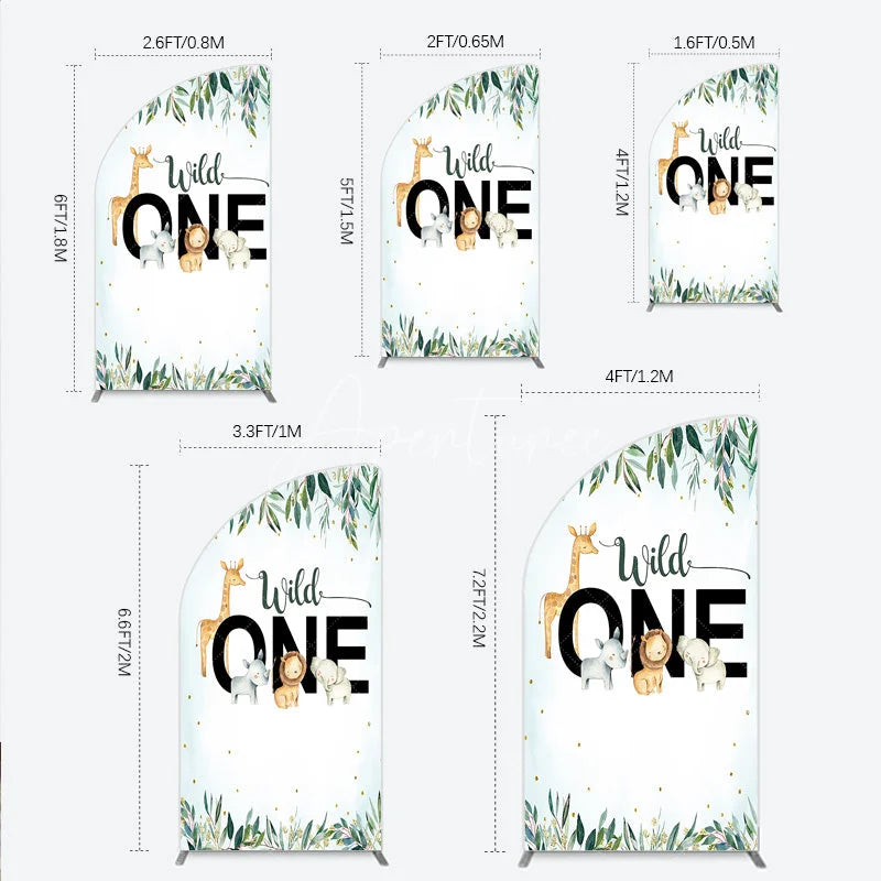 Aperturee - Aperturee Wild One Half Moon Arch Backdrop Safari Jungle Animals First Birthday Party Cover Decor