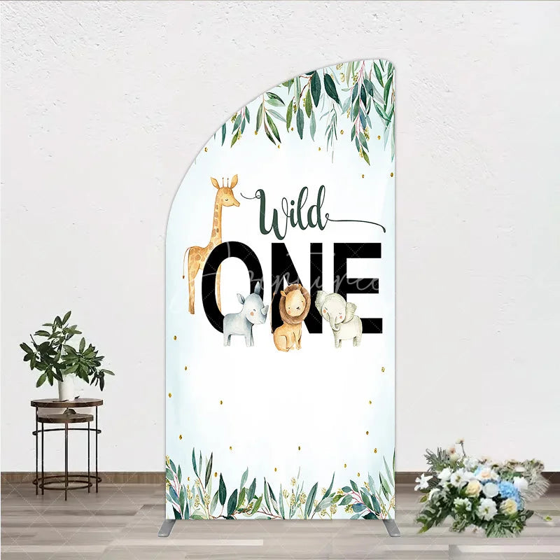 Aperturee - Aperturee Wild One Half Moon Arch Backdrop Safari Jungle Animals First Birthday Party Cover Decor