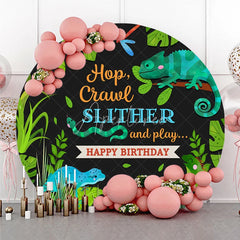 Aperturee - Aperturee Wild One Jungle Reptile Animals Round Backdrop Hop Crawl Slither and Play Birthday Party Decoration