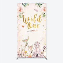 Aperturee - Aperturee Wild One Rectangle Backdrop Boho Woodland Animals Baby Shower Pink Floral Fox Deer Party Decor for Girl