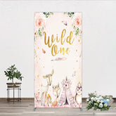 Aperturee - Aperturee Wild One Rectangle Backdrop Boho Woodland Animals Baby Shower Pink Floral Fox Deer Party Decor for Girl