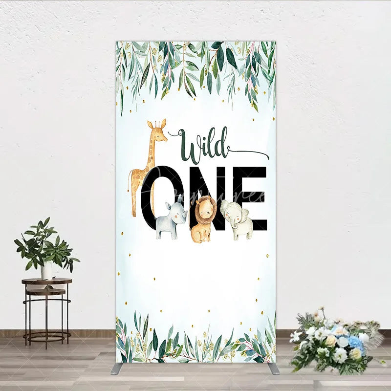 Aperturee - Aperturee Wild One Rectangle Backdrop Safari Jungle Animals First Birthday Party Cover Decor