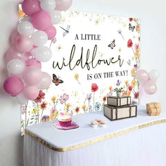 Aperturee - Aperturee Wildflower Baby Shower Backdrop Floral Butterflies and Gold Stars Photography Background for Girls Birthday Party