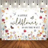 Aperturee - Aperturee Wildflower Baby Shower Backdrop Floral Butterflies and Gold Stars Photography Background for Girls Birthday Party