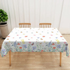 Aperturee - Aperturee Wildflower Butterfly Rectangle Tablecloth Colorful Spring Meadow Table Cover Garden Tea Party Home Decor