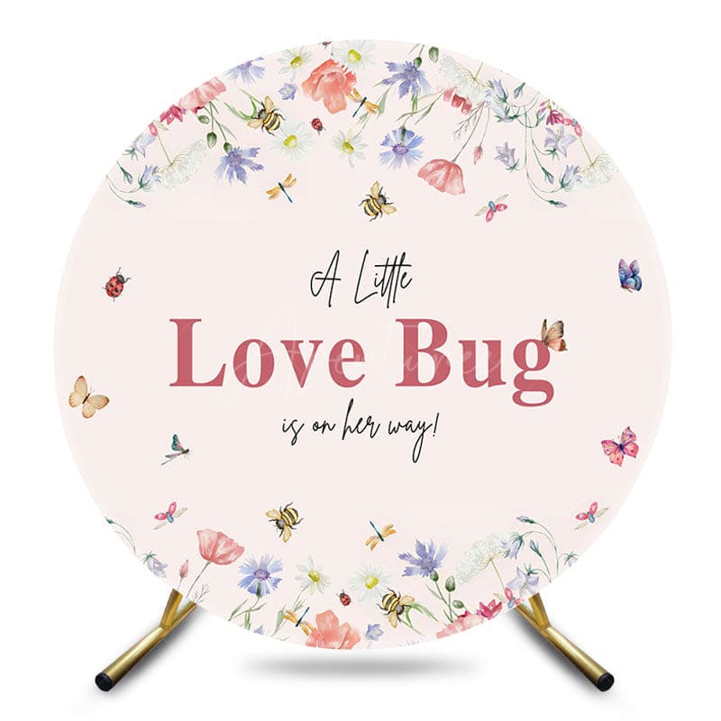 Aperturee - Aperturee Wildflower Little Love Bug Round Baby Shower Backdrop