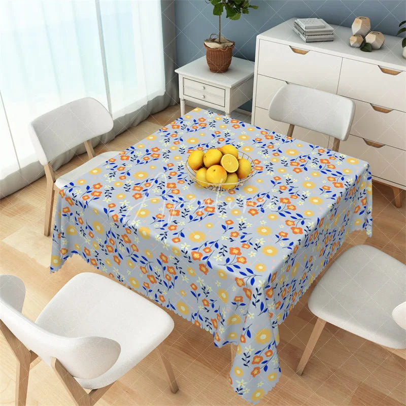 Aperturee - Aperturee Wildflower Meadow Gray Rectangle Tablecloth Orange and Yellow Floral Pattern Table Cover for Party