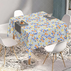 Aperturee - Aperturee Wildflower Meadow Gray Rectangle Tablecloth Orange and Yellow Floral Pattern Table Cover for Party