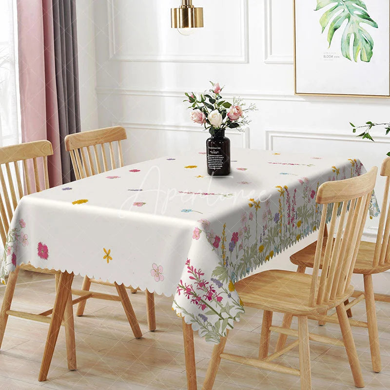 Aperturee - Aperturee Wildflower Meadow Rectangle Tablecloth Summer Floral Garden Dining Table Cover