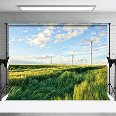 Aperturee - Aperturee Windmill Green Grassland Sky Photography Backdrop