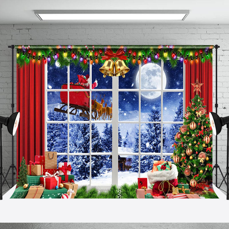 Aperturee - Aperturee Window Red Curtain Christmas Eve Party Backdrop