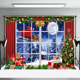 Aperturee - Aperturee Window Red Curtain Christmas Eve Party Backdrop