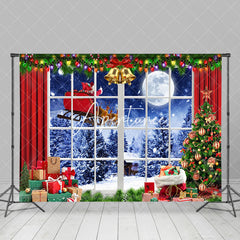 Aperturee - Aperturee Window Red Curtain Christmas Eve Party Backdrop