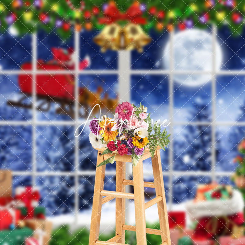 Aperturee - Aperturee Window Red Curtain Christmas Eve Party Backdrop