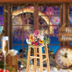 Aperturee - Aperturee Window Scene Gold Happy New Year Party Backdrop