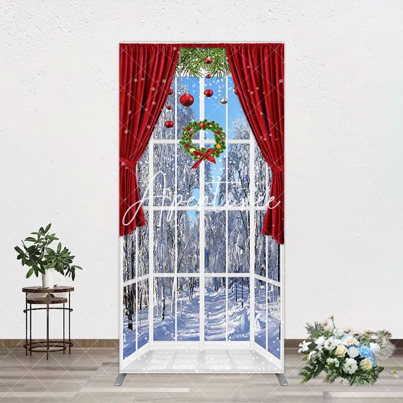 Aperturee - Aperturee Window Snowy Forest Scene Christmas Arch Backdrop