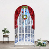 Aperturee - Aperturee Window Snowy Forest Scene Christmas Arch Backdrop