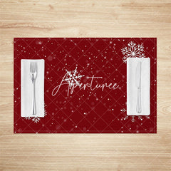 Aperturee - Aperturee Wine Red Snowflakes Bokeh Christmas Set Of 4 Placemats