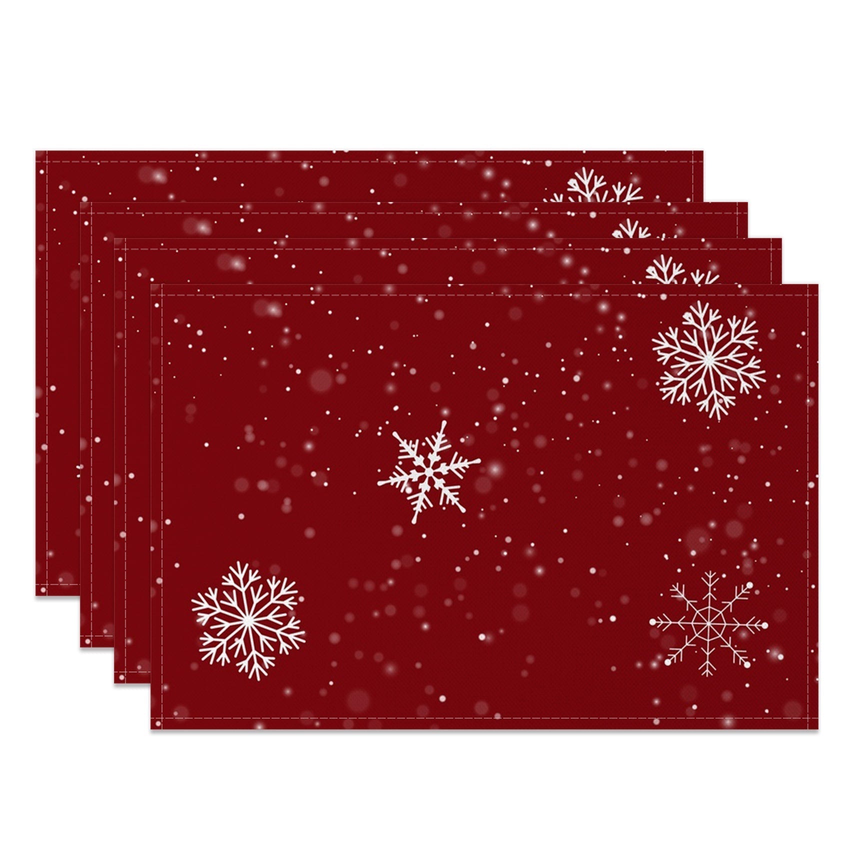Aperturee - Aperturee Wine Red Snowflakes Bokeh Christmas Set Of 4 Placemats