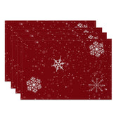 Aperturee - Aperturee Wine Red Snowflakes Bokeh Christmas Set Of 4 Placemats