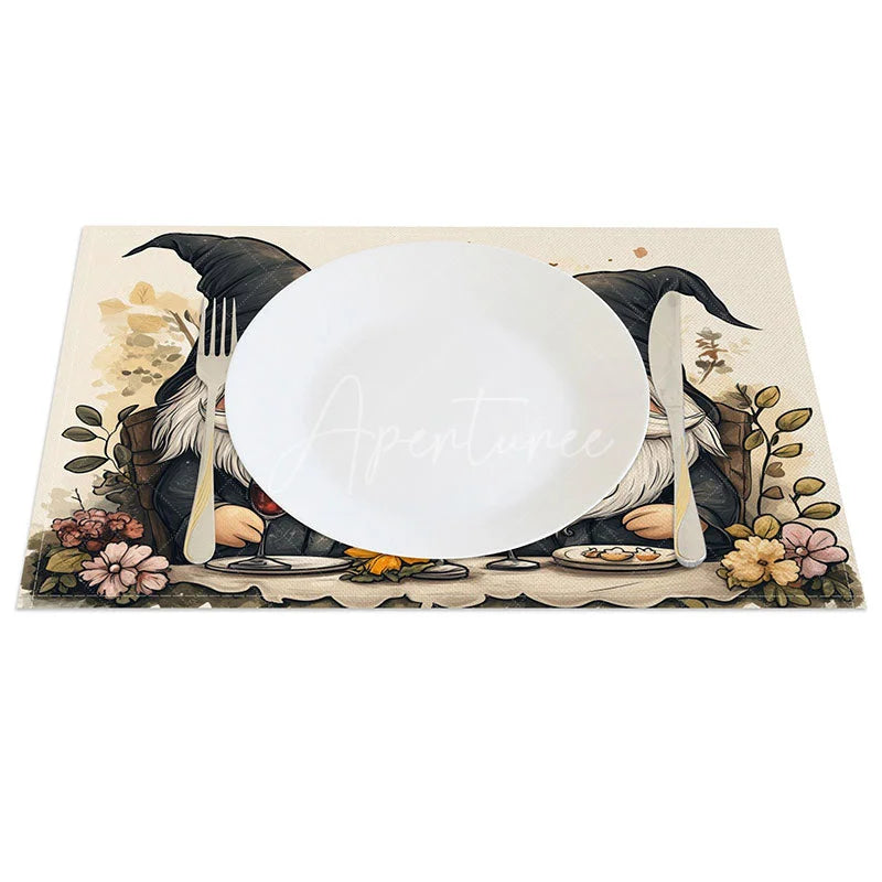 Aperturee - Aperturee Wine Toast Gnome Set of 4 Placemats Romantic Dinner Decoration Valentine Couple Table Mat