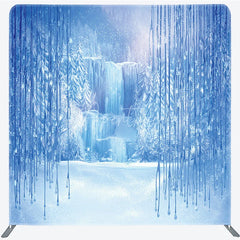 Aperturee - Aperturee Winter Blue Ice Tension Fabric Backdrop Frozen Waterfall Icicle Decor Snowy Forest Theme Background for Party