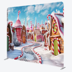Aperturee - Aperturee Winter Candyland Street Snowy Pillow Case Backdrop