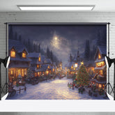 Aperturee - Aperturee Winter Dark Moon Night Town Snowy Christmas Backdrop