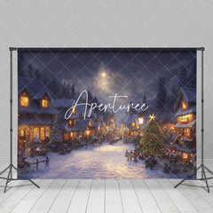 Aperturee - Aperturee Winter Dark Moon Night Town Snowy Christmas Backdrop