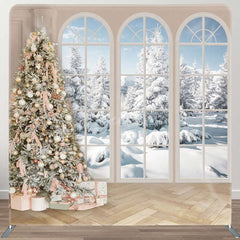 Aperturee - Aperturee Winter Decored Christmas Tree Pillow Cover Backdrop