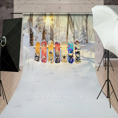 Aperturee - Aperturee Winter Forest Snowboard Sweep Backdrop Snowy Woods Ski Board Photography Background Outdoor Sport Holiday Party