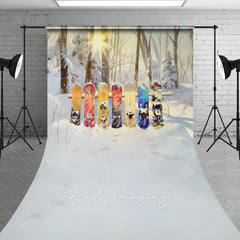 Aperturee - Aperturee Winter Forest Snowboard Sweep Backdrop Snowy Woods Ski Board Photography Background Outdoor Sport Holiday Party