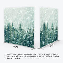 Aperturee - Aperturee Winter Forest Tension Fabric Backdrop Snowy Pine Trees with White Snowflakes Background Christmas Holiday Party Decor