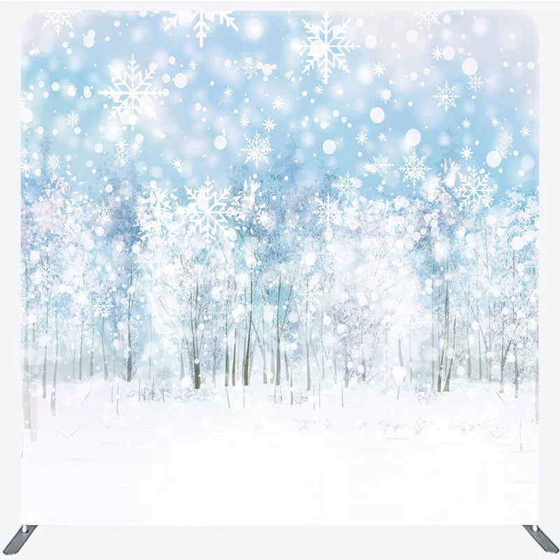 Aperturee - Aperturee Winter Forest Tension Fabric Backdrop Snowy Tree Landscape Background Blue Sky Snowfall Decoration